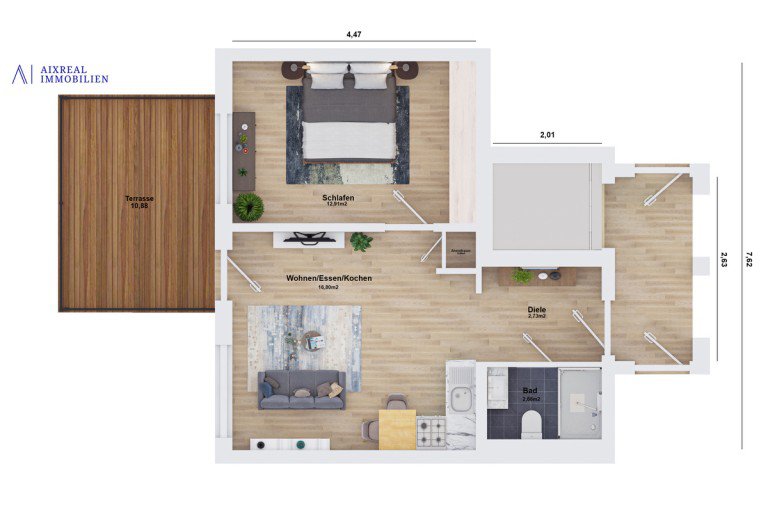 3D Grundriss_Wohnung 2_TopView Herzogenrath Wohnung I VERMIETET I Neubauwohnungen am Kl�sterchen in Herzogenrath