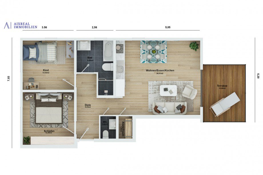 3D Grundriss_Wohnung 4_TopView Wohnung Herzogenrath
