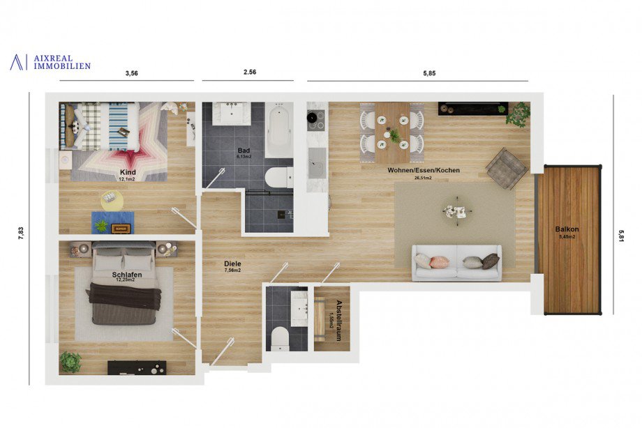 3D Grundriss_Wohnung 10_TopView Etagenwohnung Herzogenrath