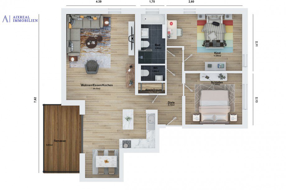 3D Grundriss_Wohnung 16_TopView Etagenwohnung Herzogenrath