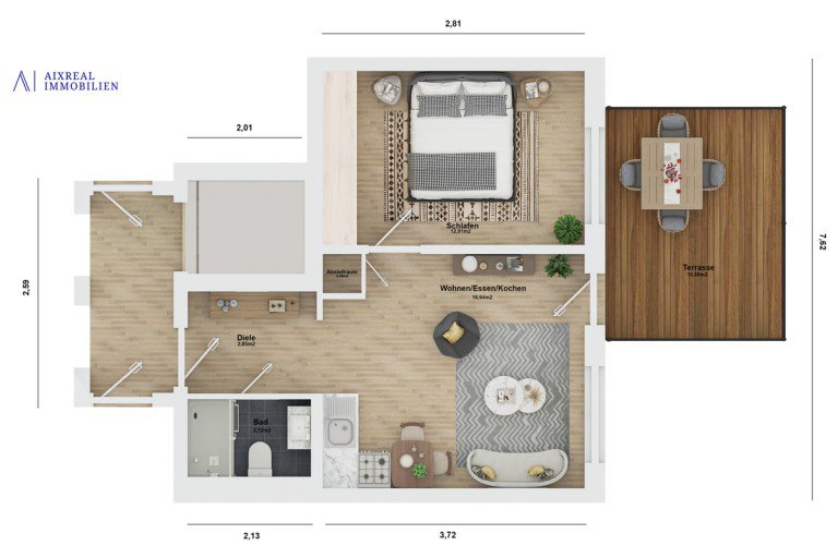 3D Grundriss_Wohnung 5_TopView Herzogenrath Wohnung I VERMIETET I Neubauwohnungen am Kl�sterchen in Herzogenrath