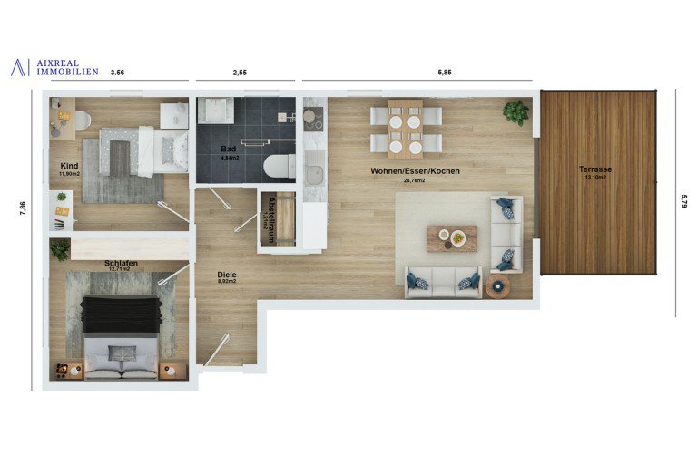 3D Grundriss_Wohnung 1_TopView Herzogenrath Wohnung I VERMIETET I Neubauwohnungen am Kl�sterchen in Herzogenrath