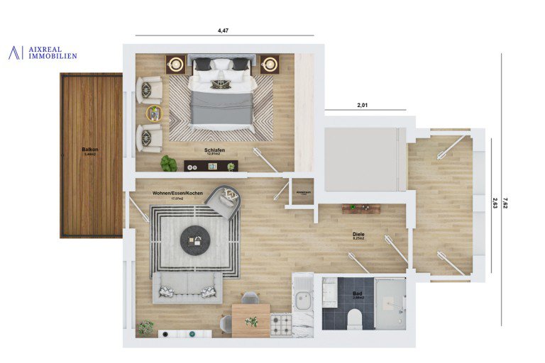 3D Grundriss_Wohnung 8_TopView Herzogenrath Etagenwohnung I VERMIETET I Neubauwohnungen am Kl�sterchen in Herzogenrath