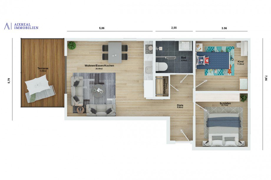 3D Grundriss_Wohnung 6_TopView Wohnung Herzogenrath