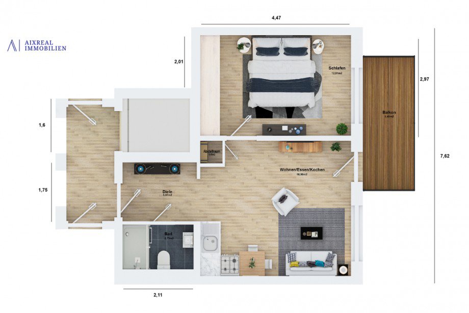 3D Grundriss_Wohnung 11_TopView Etagenwohnung Herzogenrath